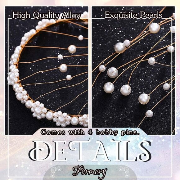 Pearl Bridal Headband Gold Tassel Hair Accessory for Weddings and Events